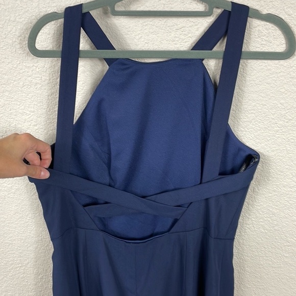 NWT Dessy Collection High Halter Neck Open Back Crepe Gown Dress Midnight Blue - Picture 6 of 12